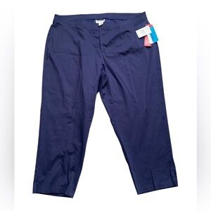 Cathy Daniels Navy Blue Cotton Spandex Ankle Pants Womens 2X Wide Waist Band